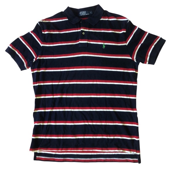 Polo Ralph Lauren Other - Polo By Ralph Lauren Navy Colorblock Red Striped Polo Shirt Size Large